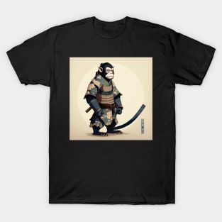 Chimpanzee Monkey Ekiyo-e Samurai Japanese Style T-Shirt